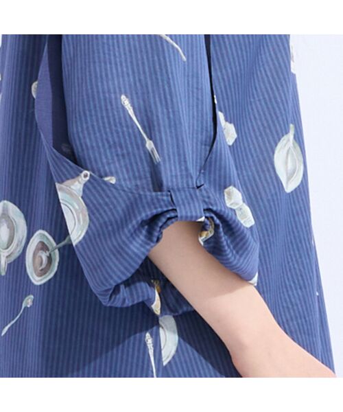 Liliane Burty(Lサイズ) / リリアンビューティ ミニ丈・ひざ丈ワンピース | 【M~4L】綿素材ストライププリントワンピース | 詳細6