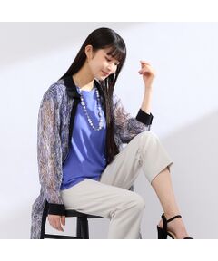 Liliane Burty（Lサイズ） / リリアンビューティ 【Selection】海島綿カットジャカード　スクエアプリントブラウス セール】 【Selection】 海島綿カットジャカード スタンドカラー