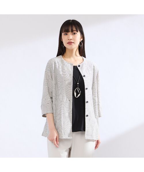 Liliane Burty(Lサイズ) / リリアンビューティ シャツ・ブラウス | 【M~4L】ウォッシャブルタックボーダージャカードブラウス | 詳細2