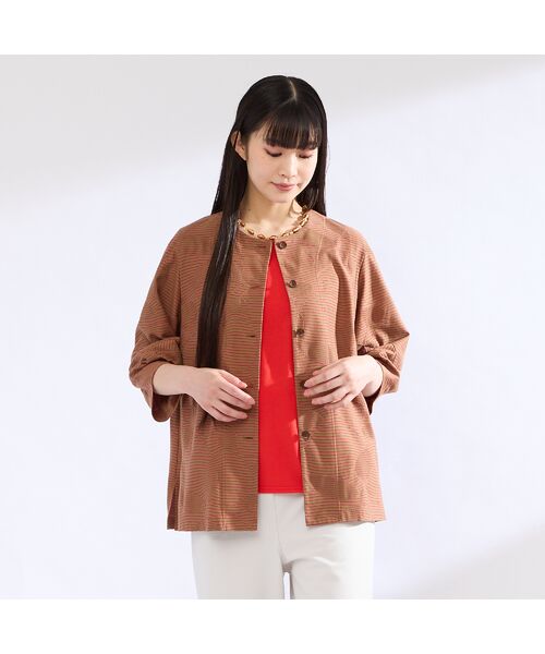 Liliane Burty(Lサイズ) / リリアンビューティ シャツ・ブラウス | 【M~4L】ウォッシャブルタックボーダージャカードブラウス | 詳細6