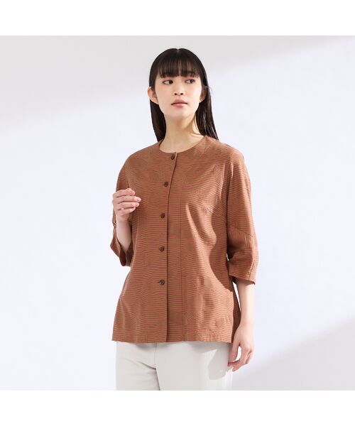 Liliane Burty(Lサイズ) / リリアンビューティ シャツ・ブラウス | 【M~4L】ウォッシャブルタックボーダージャカードブラウス | 詳細8