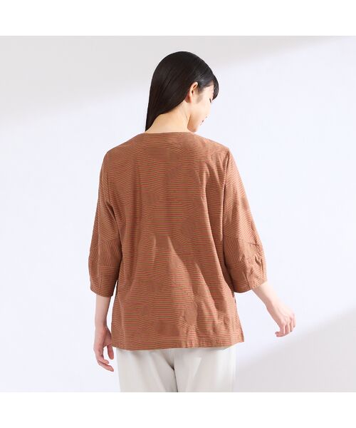 Liliane Burty(Lサイズ) / リリアンビューティ シャツ・ブラウス | 【M~4L】ウォッシャブルタックボーダージャカードブラウス | 詳細10