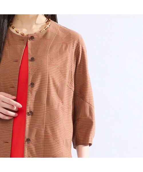 Liliane Burty(Lサイズ) / リリアンビューティ シャツ・ブラウス | 【M~4L】ウォッシャブルタックボーダージャカードブラウス | 詳細13