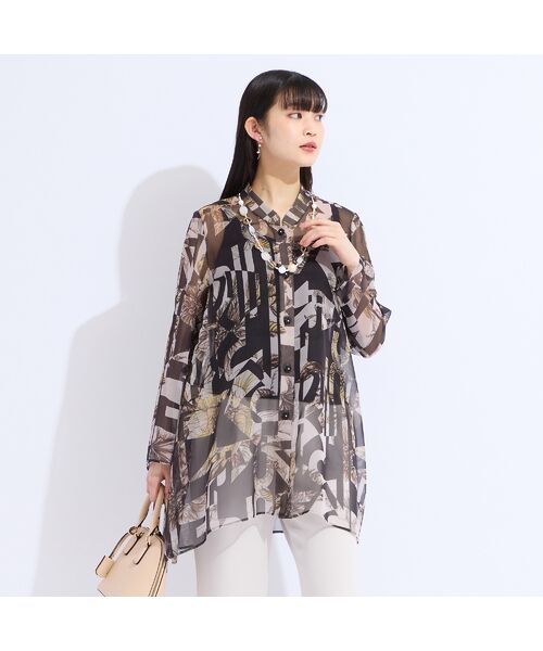 Liliane Burty（Lサイズ） / リリアンビューティ シャツ・ブラウス | 【11～17号】イタリア製素材シフォンプリントスタンドカラーブラウス | 詳細2