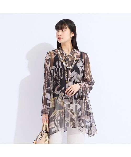 Liliane Burty（Lサイズ） / リリアンビューティ シャツ・ブラウス | 【11～17号】イタリア製素材シフォンプリントスタンドカラーブラウス | 詳細3
