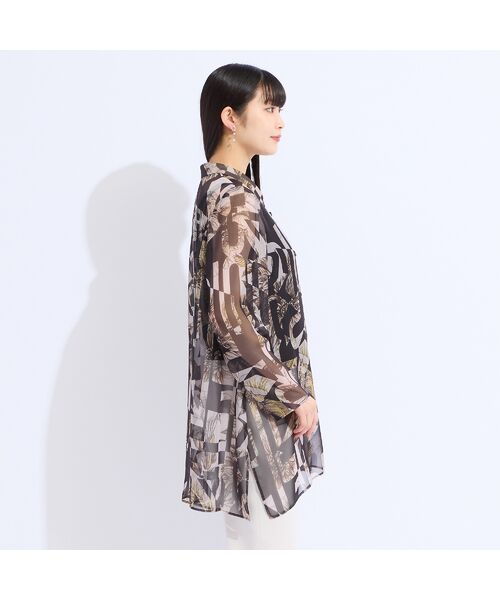 Liliane Burty（Lサイズ） / リリアンビューティ シャツ・ブラウス | 【11～17号】イタリア製素材シフォンプリントスタンドカラーブラウス | 詳細4