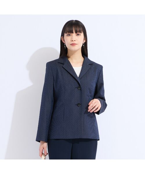 Liliane Burty（Lサイズ） / リリアンビューティ テーラードジャケット | 【11～17号】米沢織シルクサッカーチェックジャケット | 詳細1