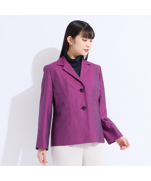 Liliane Burty（Lサイズ） / リリアンビューティ テーラードジャケット | 【11～17号】米沢織シルクサッカーチェックジャケット | 詳細7