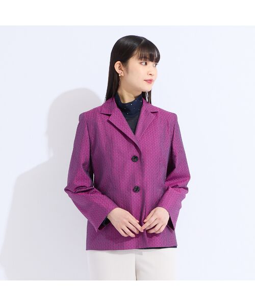 Liliane Burty（Lサイズ） / リリアンビューティ テーラードジャケット | 【11～17号】米沢織シルクサッカーチェックジャケット | 詳細8