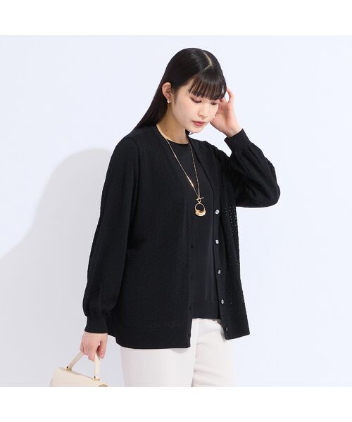 Liliane Burty(Lサイズ) / リリアンビューティ カーディガン・ボレロ | 【L~4L/アンサンブル対応】レーシーカーディガン(ブラック)