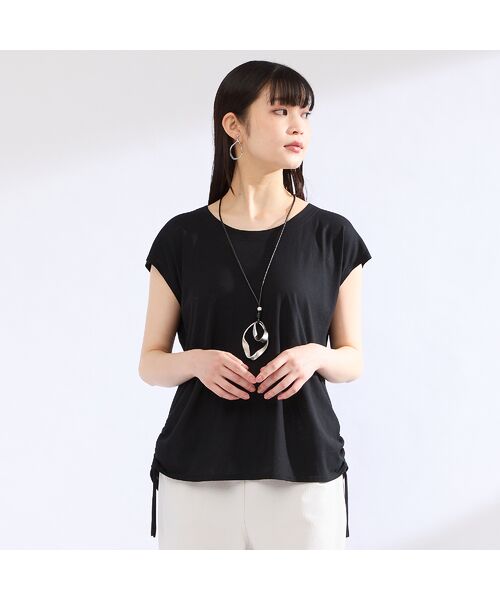 Liliane Burty(Lサイズ) / リリアンビューティ カットソー | 【M~4L】ウォッシャブル接触冷感フレンチスリーブTシャツ(ブラック)