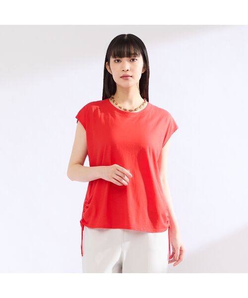 Liliane Burty(Lサイズ) / リリアンビューティ カットソー | 【M~4L】ウォッシャブル接触冷感フレンチスリーブTシャツ(レッド)