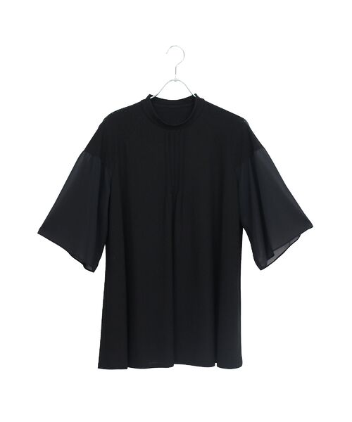 Liliane Burty(Lサイズ) / リリアンビューティ カットソー | 【M~4L】ウォッシャブル接触冷感配色Tシャツ(ブラック)