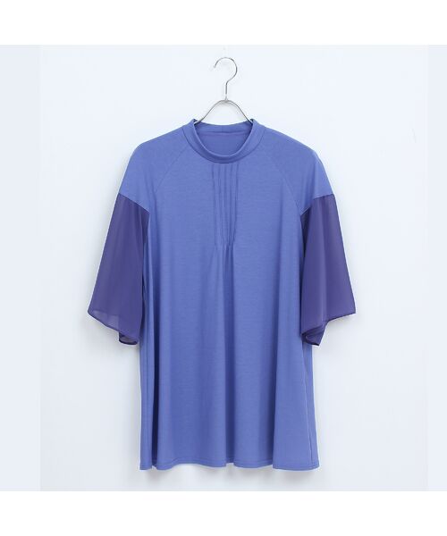 Liliane Burty(Lサイズ) / リリアンビューティ カットソー | 【M~4L】ウォッシャブル接触冷感配色Tシャツ(バイオレット)