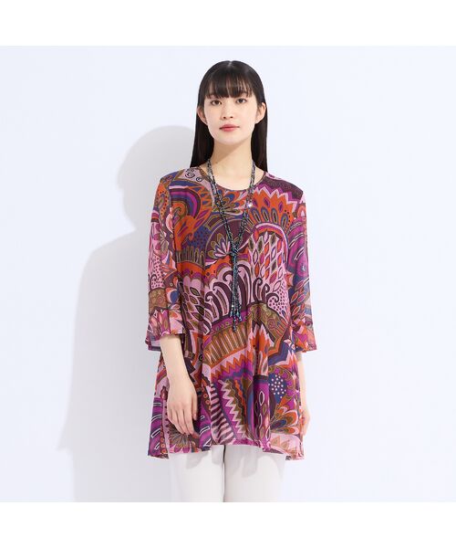 Liliane Burty(Lサイズ) / リリアンビューティ カットソー | 【M~4L】オーストリア製素材マルチカラーメッシュプリントチュニック | 詳細2