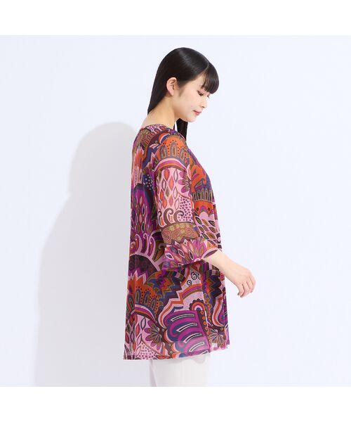 Liliane Burty(Lサイズ) / リリアンビューティ カットソー | 【M~4L】オーストリア製素材マルチカラーメッシュプリントチュニック | 詳細3
