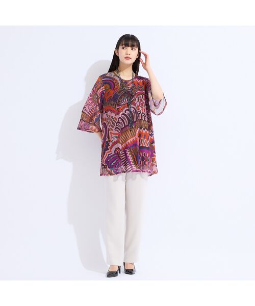 Liliane Burty(Lサイズ) / リリアンビューティ カットソー | 【M~4L】オーストリア製素材マルチカラーメッシュプリントチュニック | 詳細5