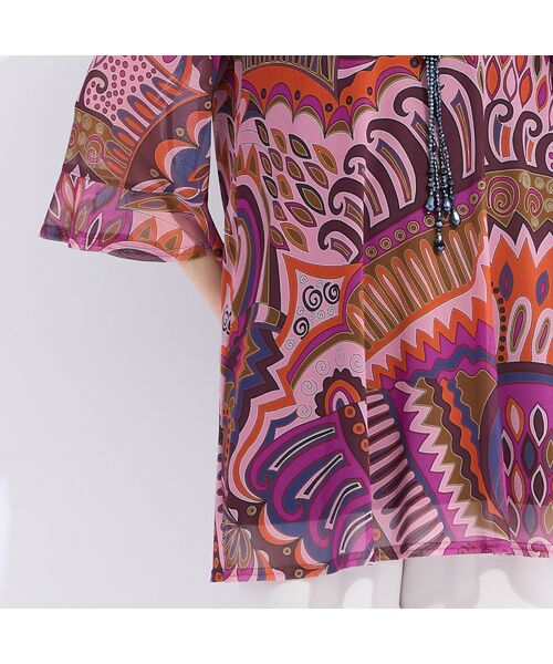 Liliane Burty(Lサイズ) / リリアンビューティ カットソー | 【M~4L】オーストリア製素材マルチカラーメッシュプリントチュニック | 詳細7