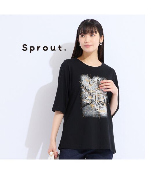 Liliane Burty(Lサイズ)/リリアンビューティ 【M~4L】ウォッシャブル顔料プリントTシャツ ブラック L Liliane Burty(Lサイズ)/リリアンビューティ 【M~4L】ウォッシャブル顔料プリントTシャツ ブラック L