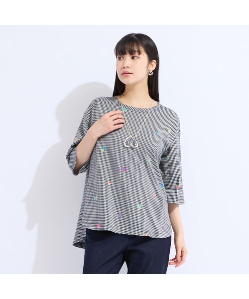 Liliane Burty（Lサイズ） / リリアンビューティ カットソー | 【L・3L】チェックジャカードプルオーバーTシャツ | 詳細1