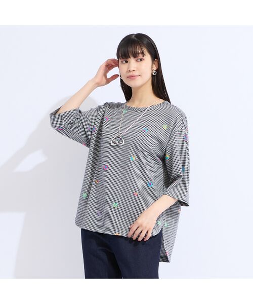 Liliane Burty（Lサイズ） / リリアンビューティ カットソー | 【L・3L】チェックジャカードプルオーバーTシャツ | 詳細2