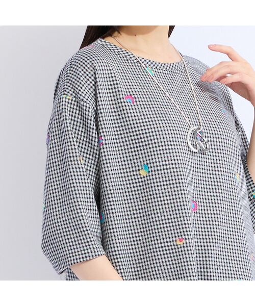 Liliane Burty（Lサイズ） / リリアンビューティ カットソー | 【L・3L】チェックジャカードプルオーバーTシャツ | 詳細4