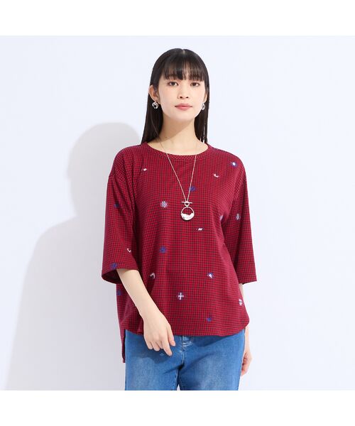 Liliane Burty（Lサイズ） / リリアンビューティ カットソー | 【L・3L】チェックジャカードプルオーバーTシャツ | 詳細7