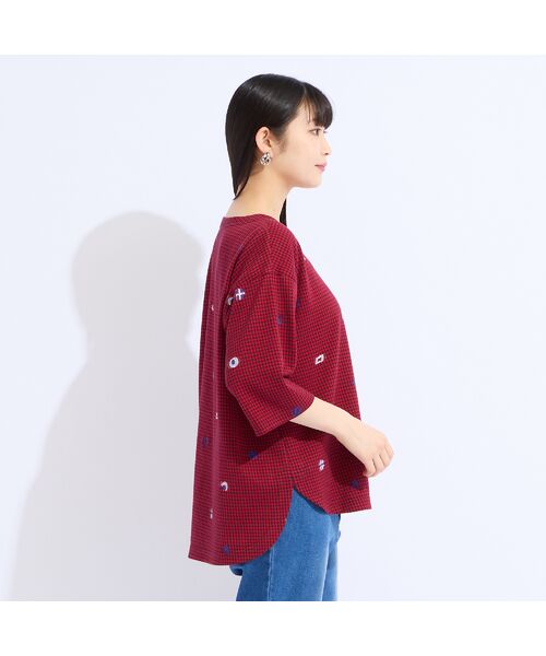 Liliane Burty（Lサイズ） / リリアンビューティ カットソー | 【L・3L】チェックジャカードプルオーバーTシャツ | 詳細8