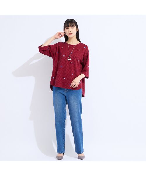 Liliane Burty（Lサイズ） / リリアンビューティ カットソー | 【L・3L】チェックジャカードプルオーバーTシャツ | 詳細10