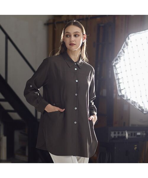 Liliane Burty（Lサイズ） / リリアンビューティ シャツ・ブラウス | 【M～４L・セットアップ対応】ウォッシャブルキュプラツイルブラウス | 詳細1