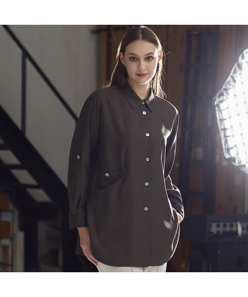 Liliane Burty（Lサイズ） / リリアンビューティ シャツ・ブラウス | 【M～４L・セットアップ対応】ウォッシャブルキュプラツイルブラウス | 詳細2