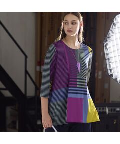 Liliane Burty（Lサイズ） / リリアンビューティ カットソー | 【M～４L】ウォッシャブルマルチカラーボーダーTシャツ