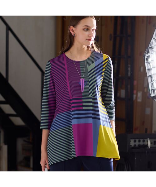 Liliane Burty（Lサイズ） / リリアンビューティ カットソー | 【M～４L】ウォッシャブルマルチカラーボーダーTシャツ | 詳細1