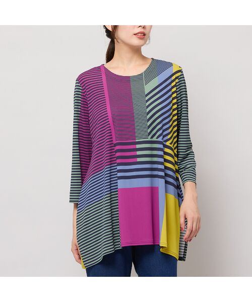 Liliane Burty（Lサイズ） / リリアンビューティ カットソー | 【M～４L】ウォッシャブルマルチカラーボーダーTシャツ | 詳細2