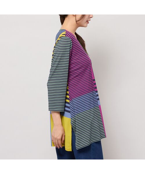 Liliane Burty（Lサイズ） / リリアンビューティ カットソー | 【M～４L】ウォッシャブルマルチカラーボーダーTシャツ | 詳細3