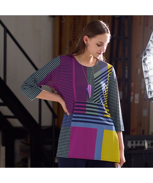 Liliane Burty（Lサイズ） / リリアンビューティ カットソー | 【M～４L】ウォッシャブルマルチカラーボーダーTシャツ | 詳細6