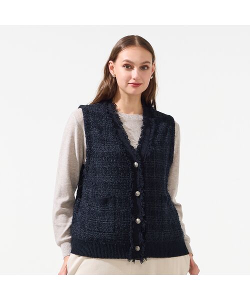 Liliane Burty（Lサイズ） / リリアンビューティ ベスト | 【L～４L】ツイードニットベスト | 詳細10