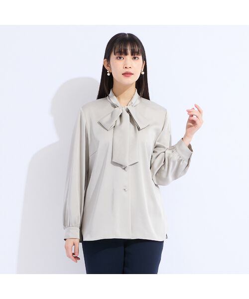 Liliane Burty（Lサイズ） / リリアンビューティ シャツ・ブラウス | 【M～４L】ヴィンデージ調サテンボウタイブラウス | 詳細1