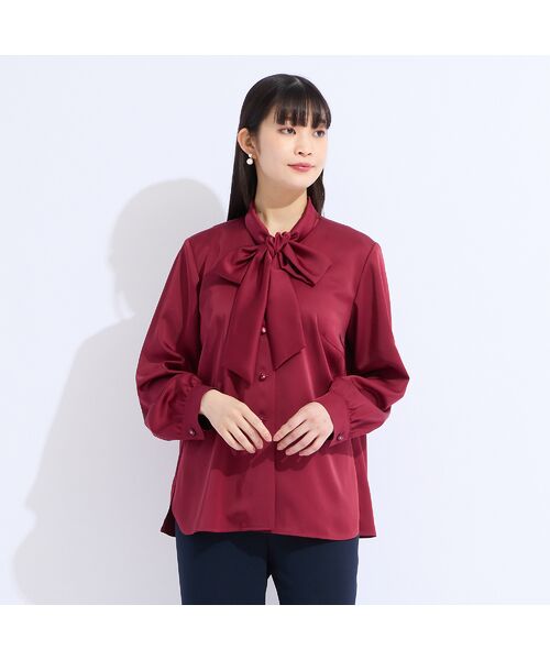 Liliane Burty（Lサイズ） / リリアンビューティ シャツ・ブラウス | 【M～４L】ヴィンデージ調サテンボウタイブラウス | 詳細5