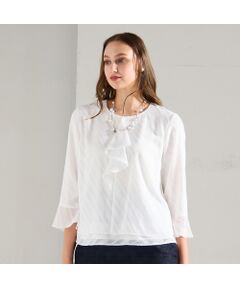 Liliane Burty（Lサイズ） / リリアンビューティ シャツ・ブラウス | 【M～４L】カットジャカードフリル衿ブラウス