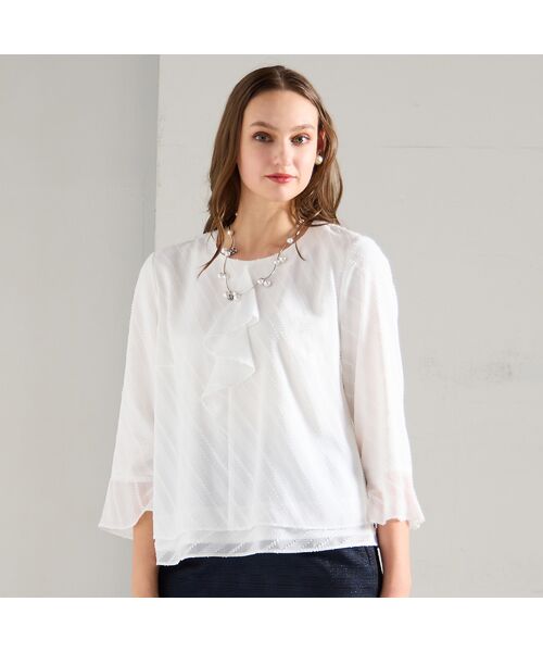 Liliane Burty(Lサイズ) / リリアンビューティ シャツ・ブラウス | 【M~4L】カットジャカードフリル衿ブラウス | 詳細1