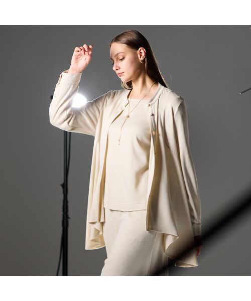 Liliane Burty（Lサイズ）/リリアンビューティ 【M～4L/セットアップ対応】ウォームスムースフレアブラウス ベージュ LL