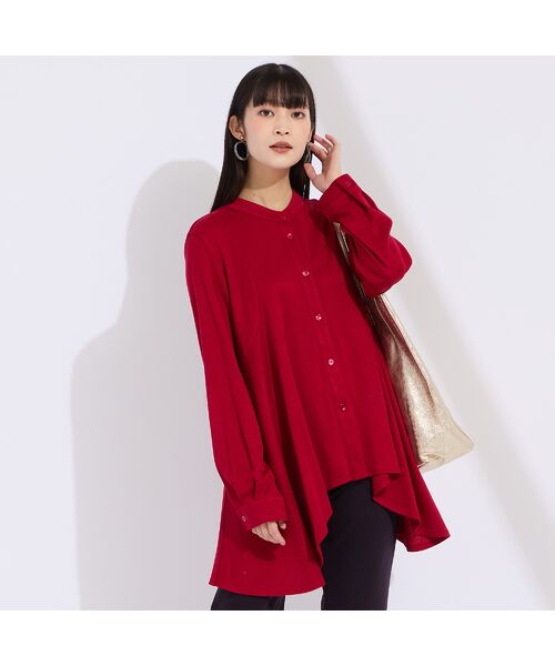 Liliane Burty(Lサイズ)/リリアンビューティ 【M~4L/セットアップ対応】ウォームスムースフレアブラウス レッド 3L Liliane Burty(Lサイズ)/リリアンビューティ 【M~4L/セットアップ対応】ウォームスムースフレアブラウス レッド 3L