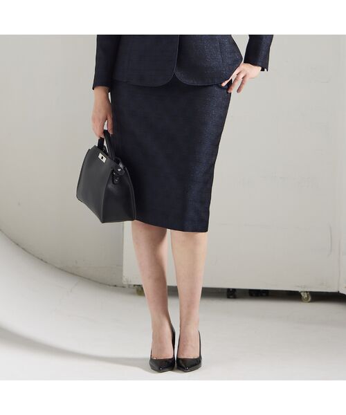 Liliane Burty（Lサイズ） / リリアンビューティ ミニ・ひざ丈スカート | 【13～25号/セットアップ対応】米沢織ラメツイードタイトスカート | 詳細1