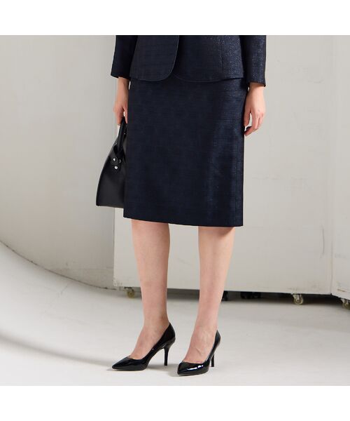 Liliane Burty(Lサイズ)/リリアンビューティ 【13~25号/セットアップ対応】米沢織ラメツイードタイトスカート ダークブルー 17 Liliane Burty(Lサイズ)/リリアンビューティ 【13~25号/セットアップ対応】米沢織ラメツイードタイトスカート ダークブルー 17