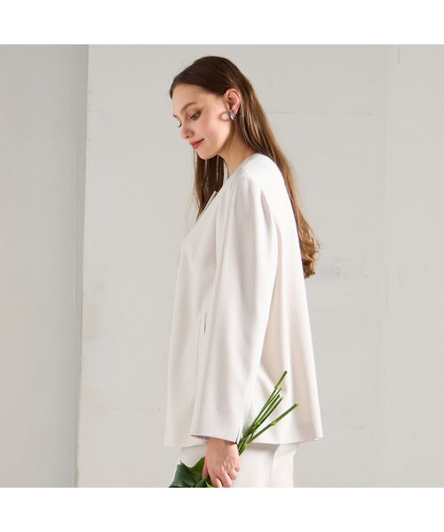 Liliane Burty（Lサイズ） / リリアンビューティ ノーカラージャケット | 【M～4L/セットアップ対応】ストライプノーカラージャケット | 詳細2