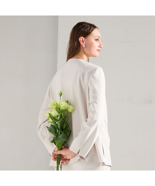 Liliane Burty（Lサイズ） / リリアンビューティ ノーカラージャケット | 【M～4L/セットアップ対応】ストライプノーカラージャケット | 詳細4