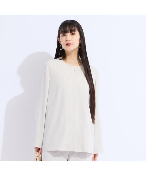 Liliane Burty（Lサイズ） / リリアンビューティ ノーカラージャケット | 【M～4L/セットアップ対応】ストライプノーカラージャケット | 詳細8
