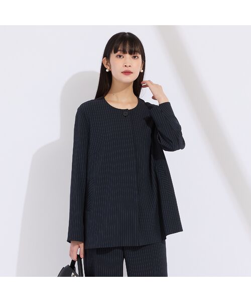 Liliane Burty（Lサイズ） / リリアンビューティ ノーカラージャケット | 【M～4L/セットアップ対応】ストライプノーカラージャケット | 詳細13