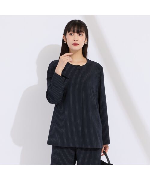 Liliane Burty（Lサイズ） / リリアンビューティ ノーカラージャケット | 【M～4L/セットアップ対応】ストライプノーカラージャケット | 詳細14